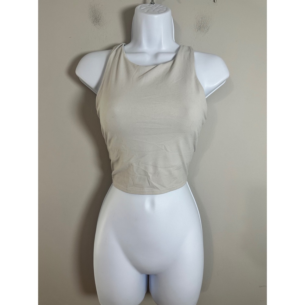 Athleta Conscious Crop High Neck Racerback Tank Top Beige Size Medium
